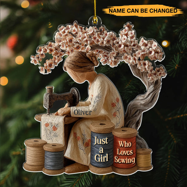 Personalized Just A Girl Who Loves Sewing 3D Effect Acrylic Ornament