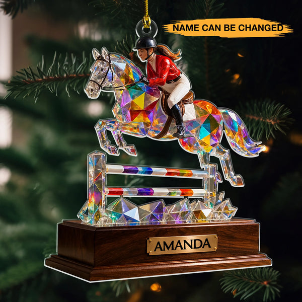Personalized Stained Glass Horse Racing Themed 3D Effect Acrylic Ornament