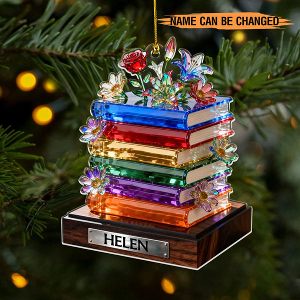 Personalized Book Lover Stained Glass 3D Effect Acrylic Ornament