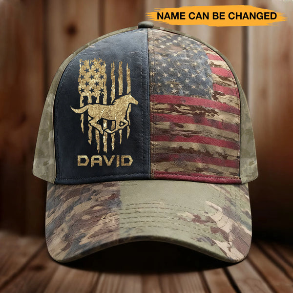 Personalized Horse With US Flag Vintage Classic Cap