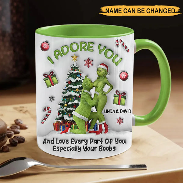 Personalized I Adore You Green Monster Naughty Couple Inflated Effect Accent Mug