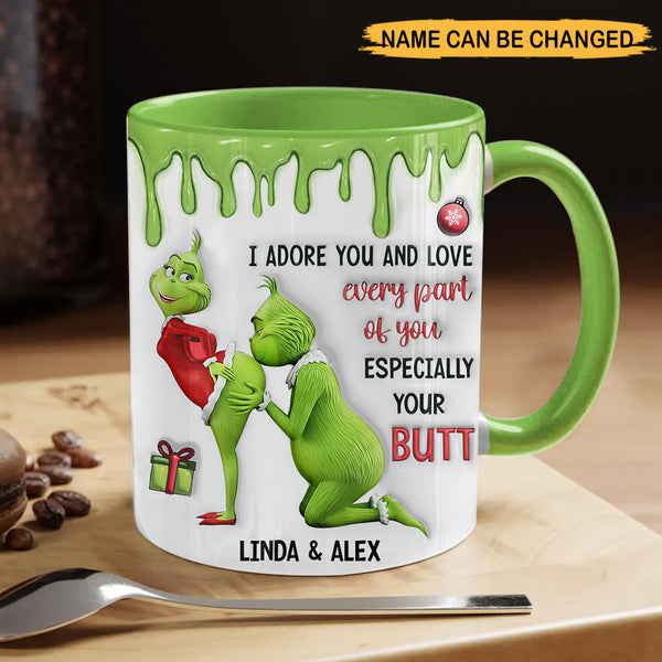 Personalized I Love Every Part Of You Green Naughty Couple Inflated Effect Accent Mug