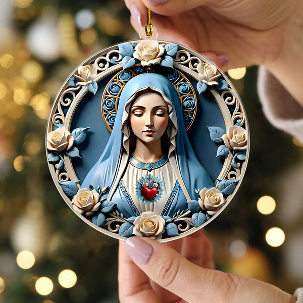 Mother Mary With Rose 3D Effect Acrylic Ornament