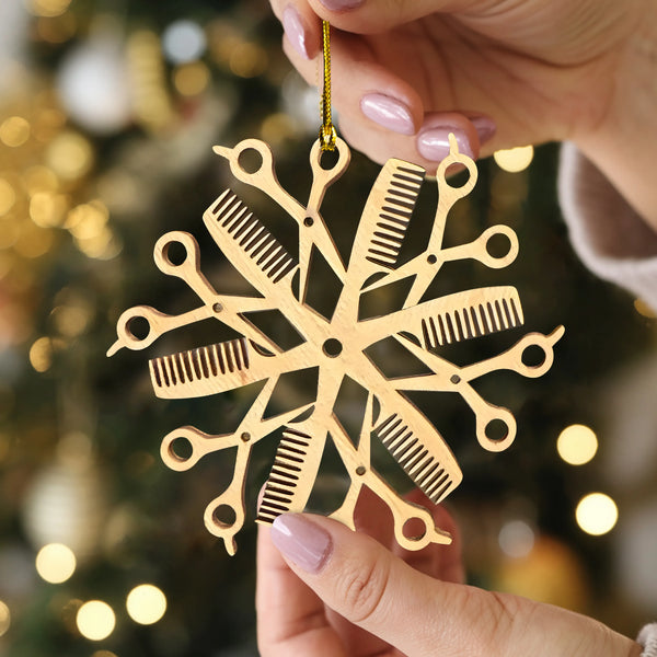 Hair Stylist Snowfake Wood Ornament
