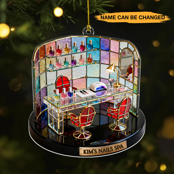 Personalized Nail Salon Suncatcher Theme 3D Effect Acrylic Ornament
