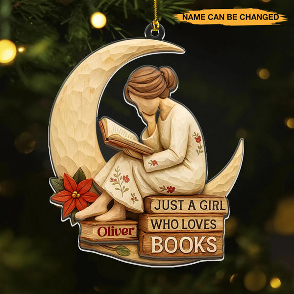 Personalized Just A Girl Who Loves Books 3D Effect Acrylic Ornament
