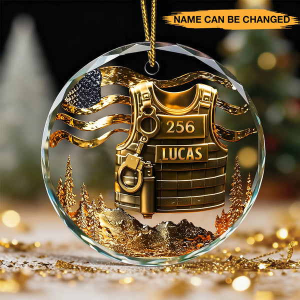 Serve And Protect Personalized Police Officer Circle Glass Ornament