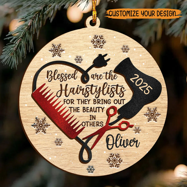 Personalized Blessed Are The Stylist 2-Layered Wood Ornament