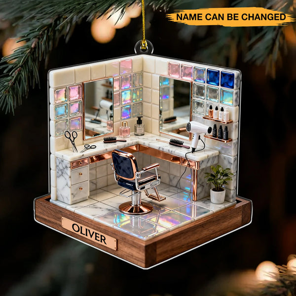 Personalized Hair Salon Corner 3D Effect Acrylic Ornament