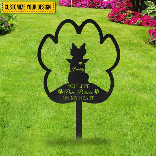 Personalized You Left Pawprint On My Heart Dog Memorial Cut Metal Sign
