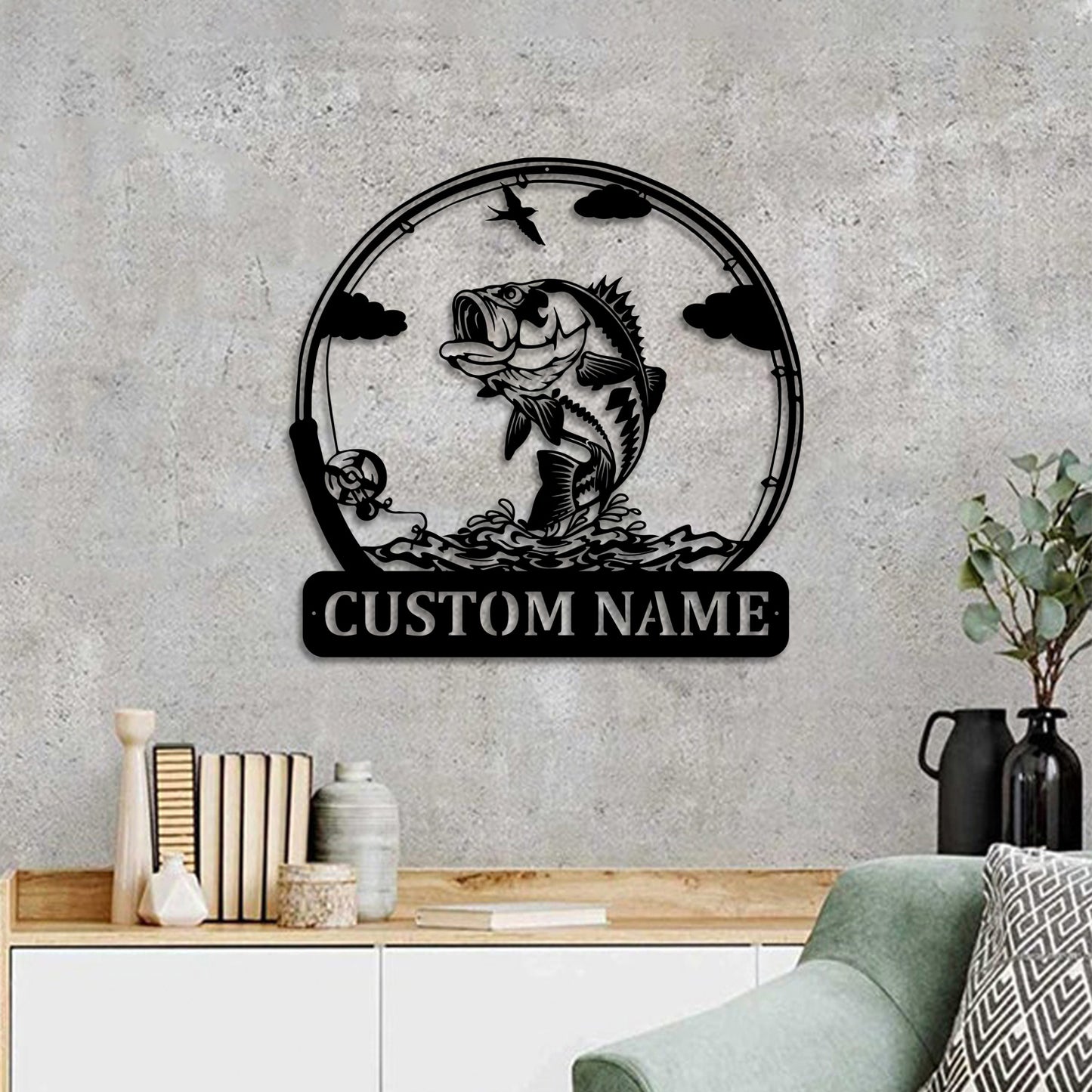 Custom Largemouth Bass Fishing Metal Wall Art Led Lights, Personalized Fisherman Metal Name Sign, Bass Fishing Outdoor Metal Cabin Sign