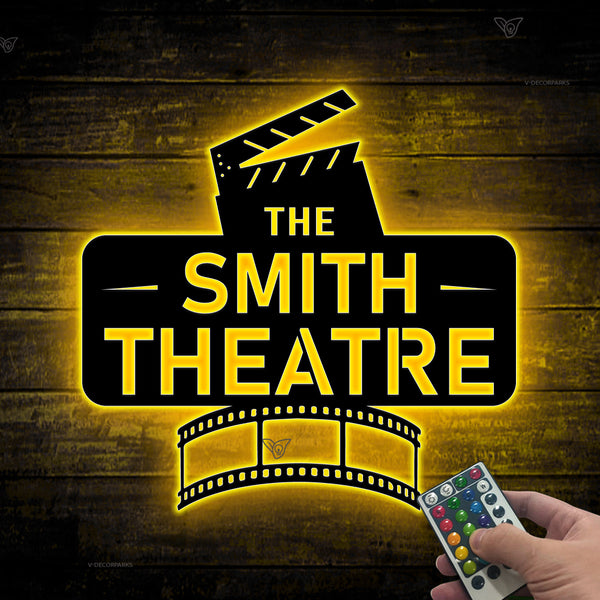 Custom Name Movie Theatre Metal Sign With Led Lights, Personalized Home Cinema Metal Wall Art Decor, Home Theater Private Cinema Metal Wall Sign