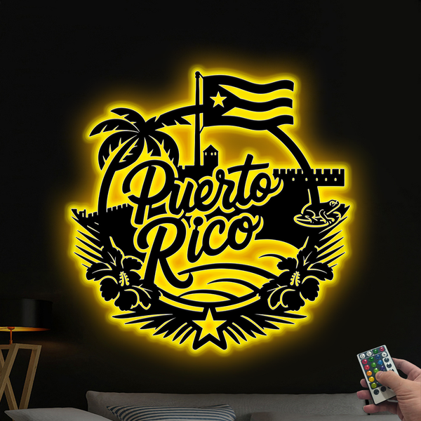 Puerto Rican Flag Metal Wall Art With Led Lights, Puerto Rico Lover Metal Sign, Born In Puerto Rico Metal Wall Sign, Puerto Rico Metal Home Decor