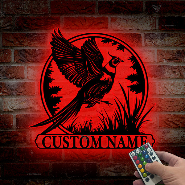 Custom Name Pheasant Metal Wall Art Led Lights, Personalized Pheasant Hunting Name Sign, Pheasant Farm Sign, Rustic Hunting Cabin Metal Sign