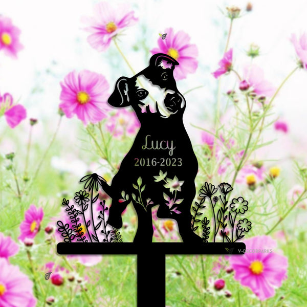 Personalized Jack Russell Terrier Dog Memorial Stake, Jack Russell With Flowers Sympathy Sign, Pet Metal Grave Marker, Dog Loss Remembrance Stake