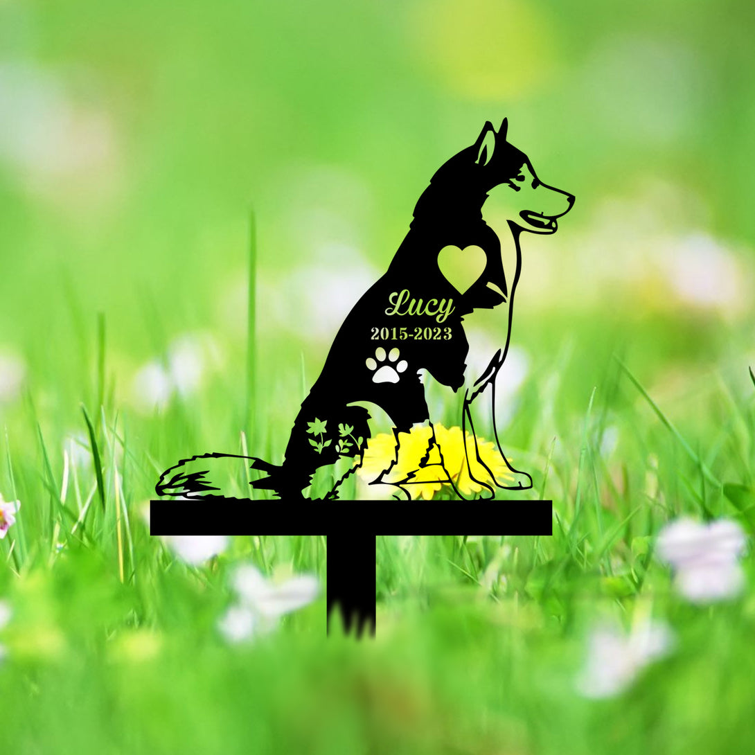 Personalized Siberian Husky Dog Memorial Garden Stake, Custom Siberian Husky Sympathy Sign, Husky Dog Metal Grave Marker, Pet Remembrance Stake