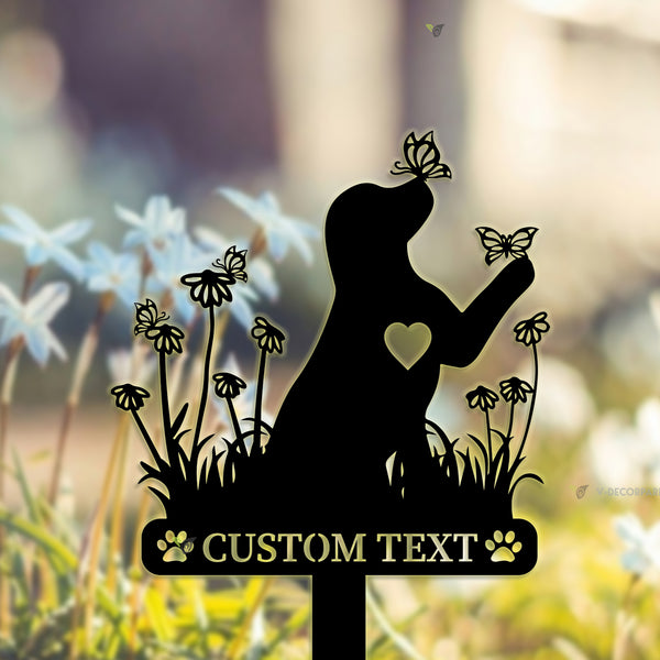 Custom Dog With Butterfly & Flowers Memorial Stake, Personalized Dog Metal Grave Marker, Dog Loss Remembrance Stake, Pet Loss Sympathy Metal Sign