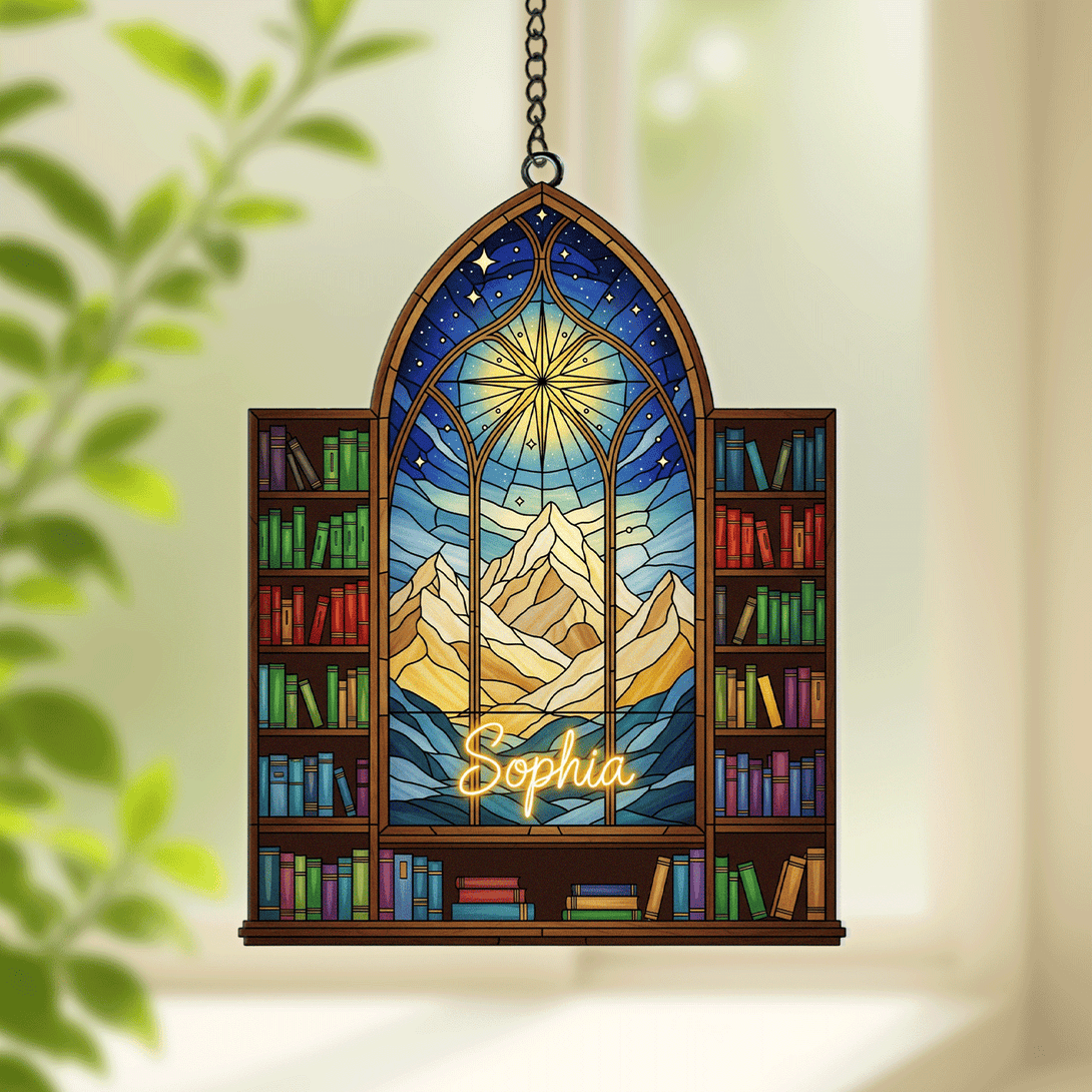 Custom Moonlit Window Suncatcher, Personalized Fantasy Ornament, Gift For Book Lovers & Readers, Night Sky Bookish Room Decor