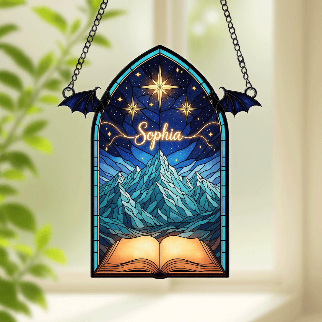 Night Sky Suncatcher For Window Hanging, Personalized Moon & Stars Ornament, Gift For Fantasy Book Lovers, Magical Room & Christmas Decor