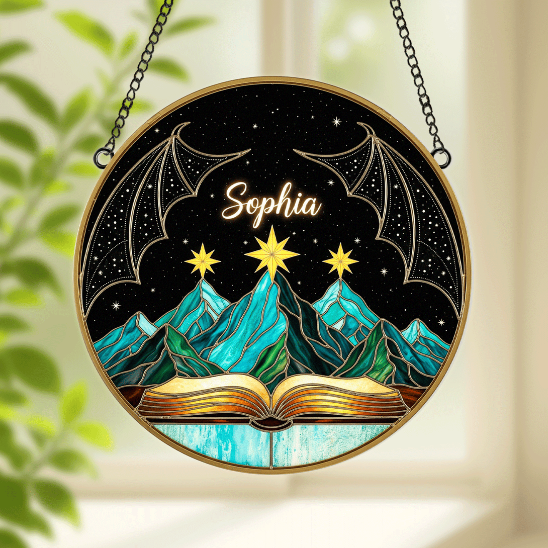Personalized Moonlight Window Suncatcher, Fantasy Night Sky Ornament, Custom Bookish Gift For Readers, Bookshelf Christmas Decor