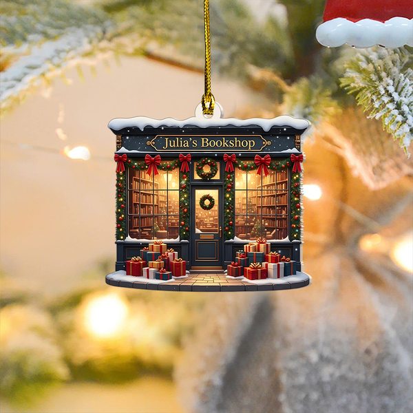 Unique Bookshop Christmas Ornament 2025, Personalized Bookstore Design, Custom Holiday Keepsake For Book Lovers & Teachers