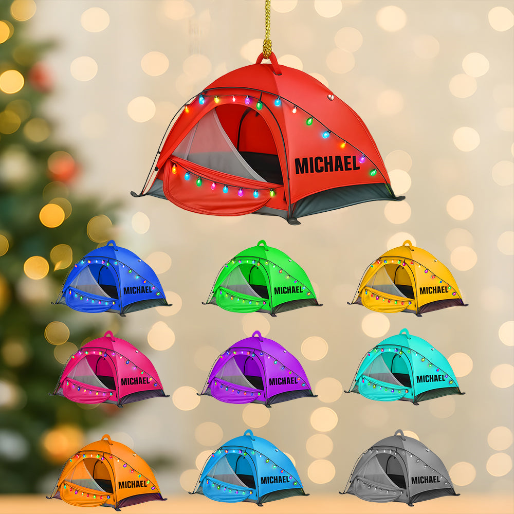 2025 Tent Christmas Tree Ornament - Custom Camping Ornament With Name, Lighted Camper Tent Decor For Outdoorsy Families And Adventure Lovers