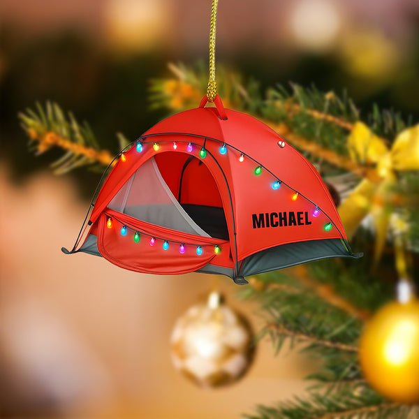 2025 Tent Christmas Tree Ornament - Custom Camping Ornament With Name, Lighted Camper Tent Decor For Outdoorsy Families And Adventure Lovers