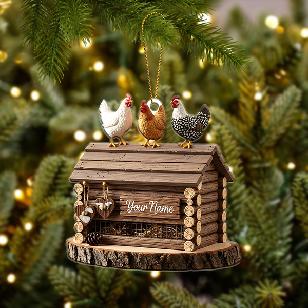 Rustic Farmhouse Ornament 2025 - Personalized Chicken Coop With Roosters & Hens, Holiday Home Decoration Gift