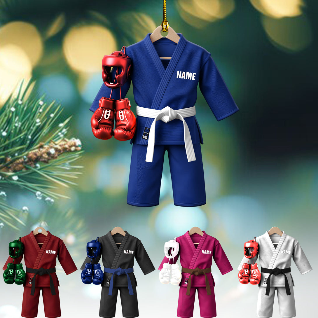 Boxing And Karate Ornament 2025 - Custom Martial Arts Uniform With Belt And Gloves, Personalized Jiu Jitsu Taekwondo Christmas Tree Decoration For Kids