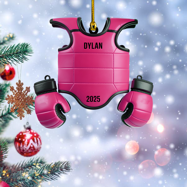 Taekwondo Christmas Ornament 2025 - Custom Martial Arts Chest Guard And Gloves, Personalized Karate Ornament With Name And Year, Holiday Gift For Kids
