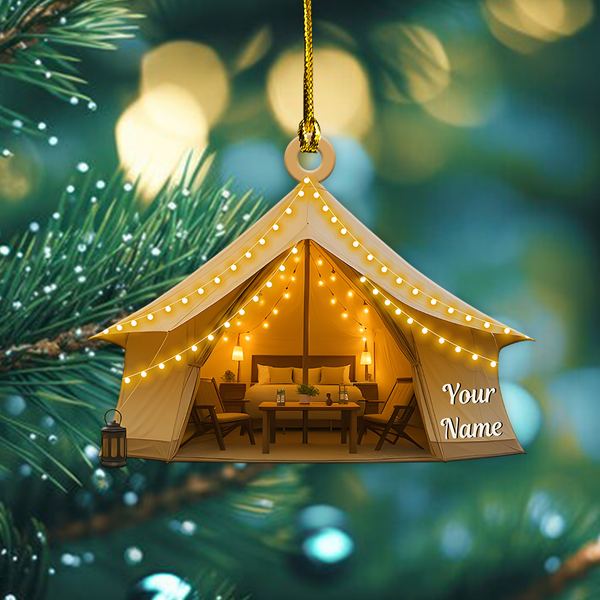 Tent Christmas Ornament 2025 - Personalized Camping Ornament For Tree, Camper Christmas Decorations, Holiday Camping Themed Ornament Gift For Campers & Travelers