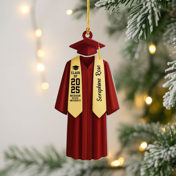 Acrylic Graduation Ornament 2025 - Custom Cap And Gown Christmas Decoration With Name And School, Graduation Gift And Senior Year Keepsake