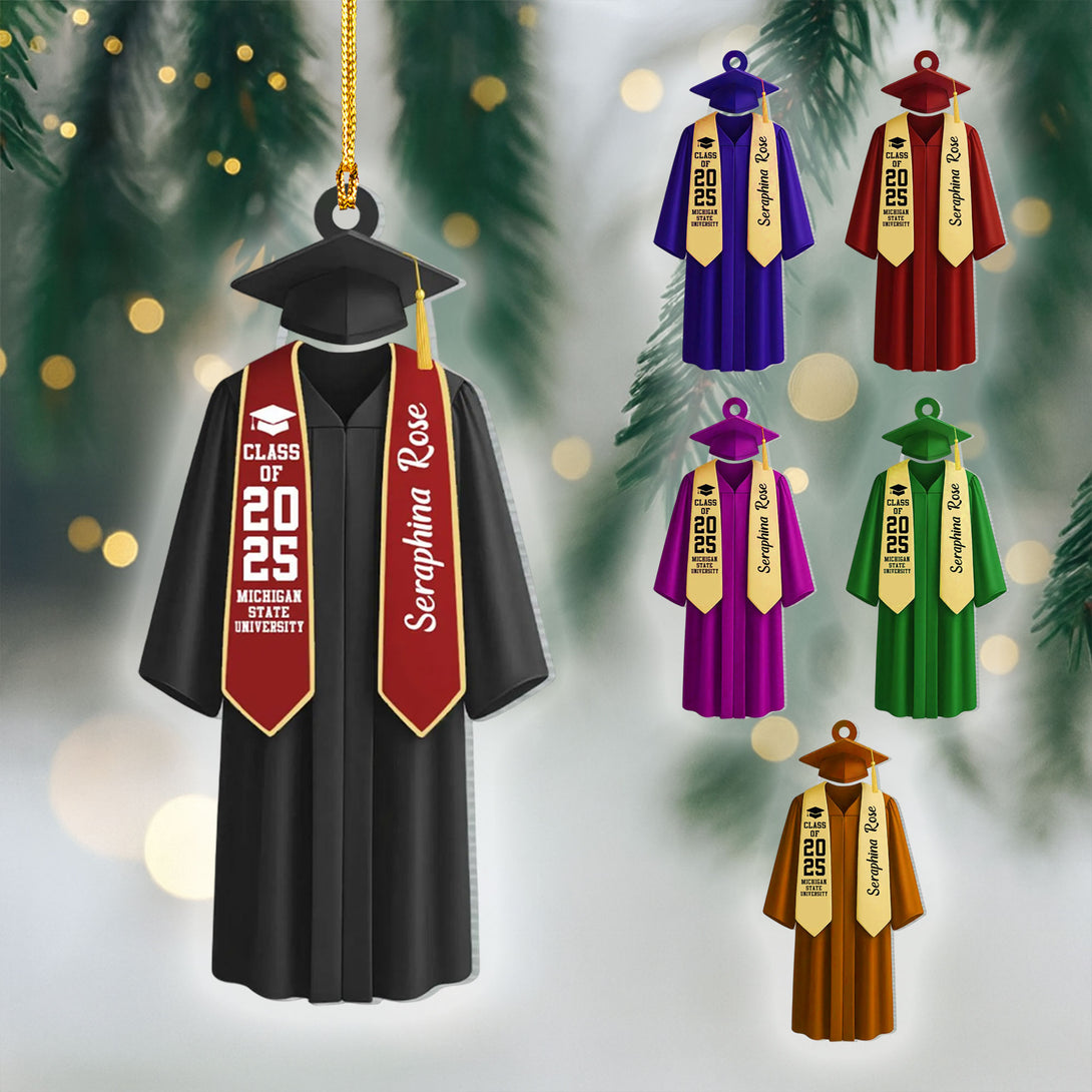 Acrylic Graduation Ornament 2025 - Custom Cap And Gown Christmas Decoration With Name And School, Graduation Gift And Senior Year Keepsake