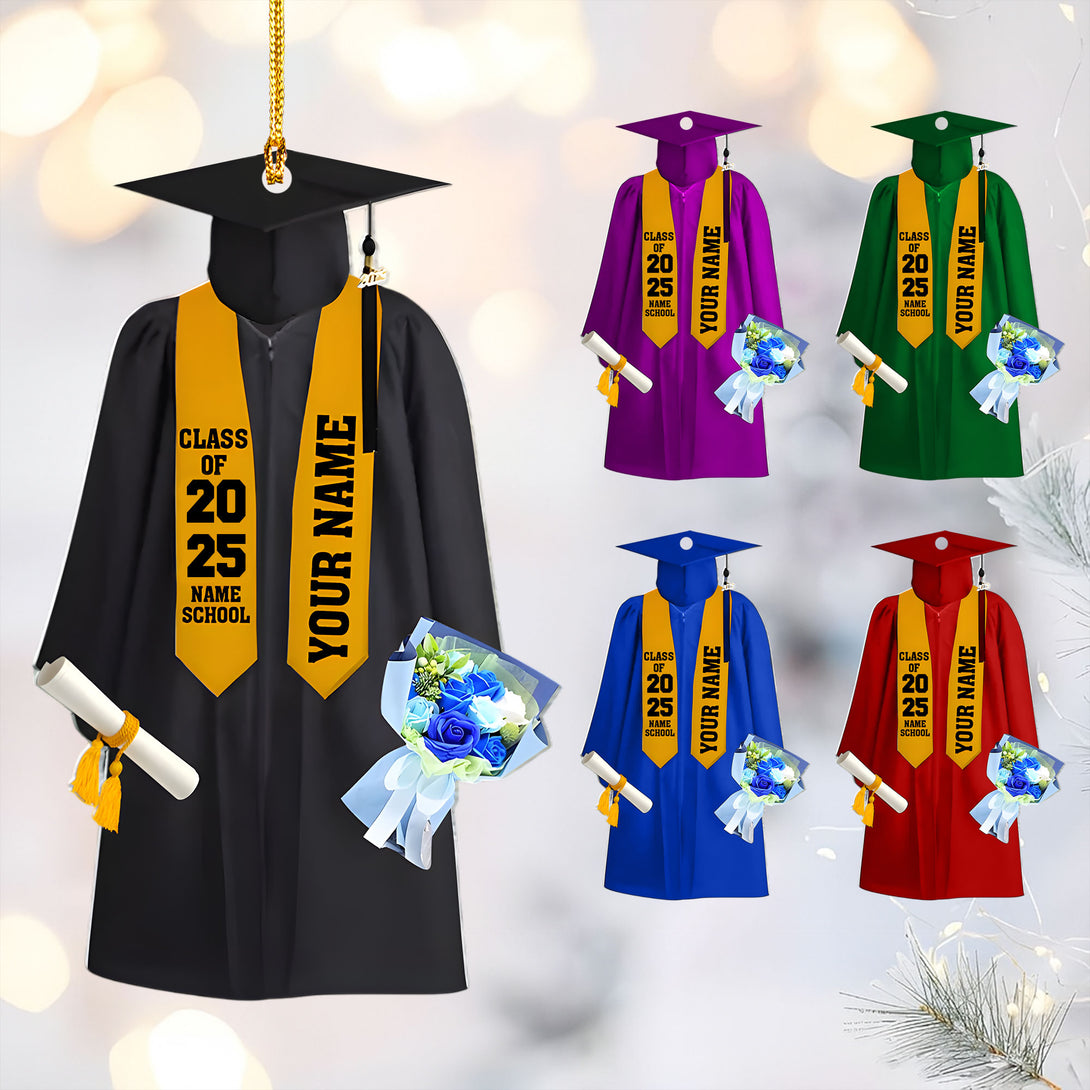 2025 Graduation Decorations - Personalized Cap And Gown Ornament, Custom Senior Year Keepsake And Christmas Ornament Gift For Students