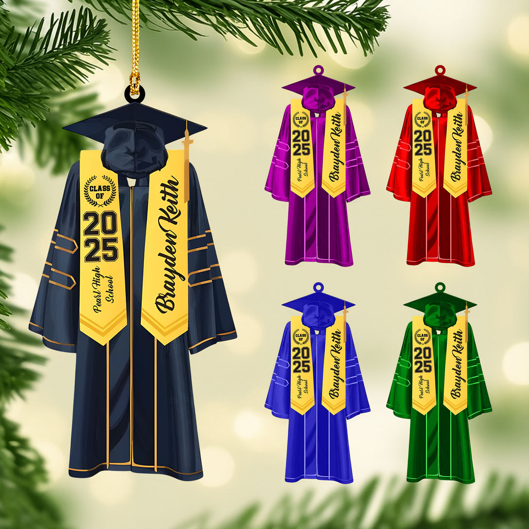2025 Graduation Decorations - Personalized Cap And Gown Ornament, Custom Senior Year Keepsake And Unique Christmas Ornament Gift For Families