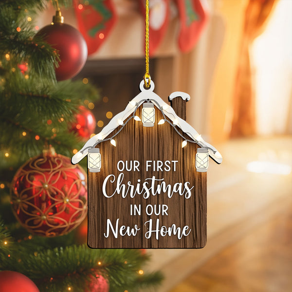Rustic New Home Ornament 2025, Personalized Wooden Key Decoration With Lights, First Christmas Housewarming Gift For Couples