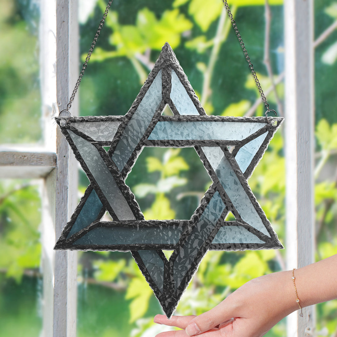 Hanukkah Star Of David Suncatcher For Window Hanging, Personalized Hanukkah Ornament, Wavy Hologram Window Decor, Jewish Holiday Gift