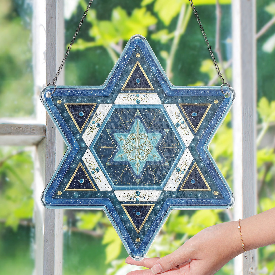 Star Of David Hanukkah Suncatcher For Window, Personalized Jewish Ornament, Stained Glass Star Decoration, Hanukkah Gift For Women & Men