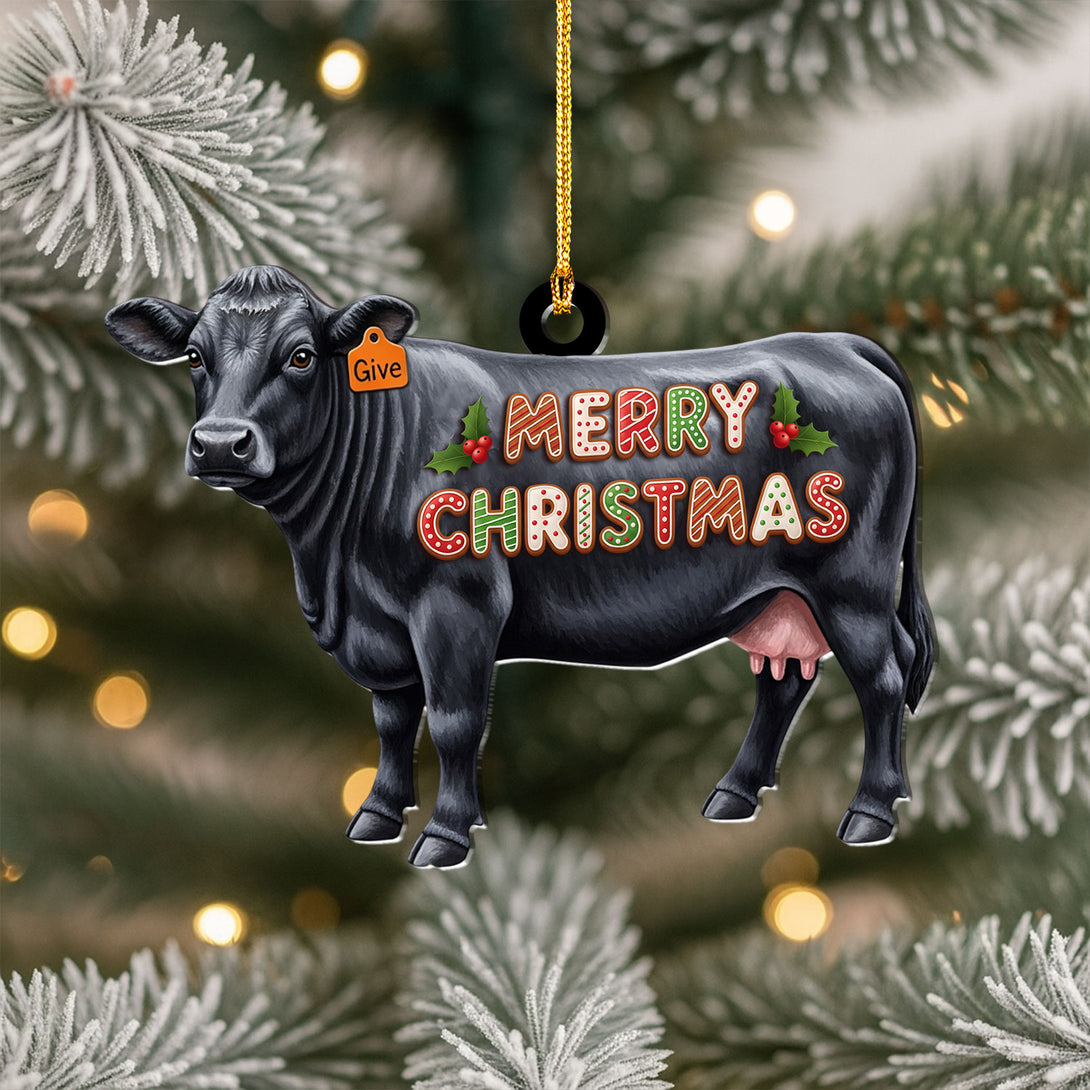 Custom Black Cow Christmas Ornament - Personalized Rustic Animal Holiday Tree Decoration, Farmhouse Christmas Ornament For Country Home D�cor