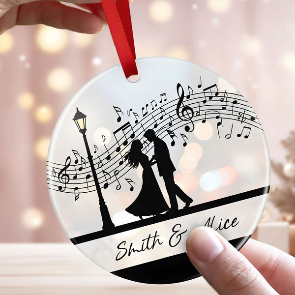 Romantic Music Couple Ornament 2025 - Dancing Silhouette With Notes, Personalized Christmas Keepsake Gift