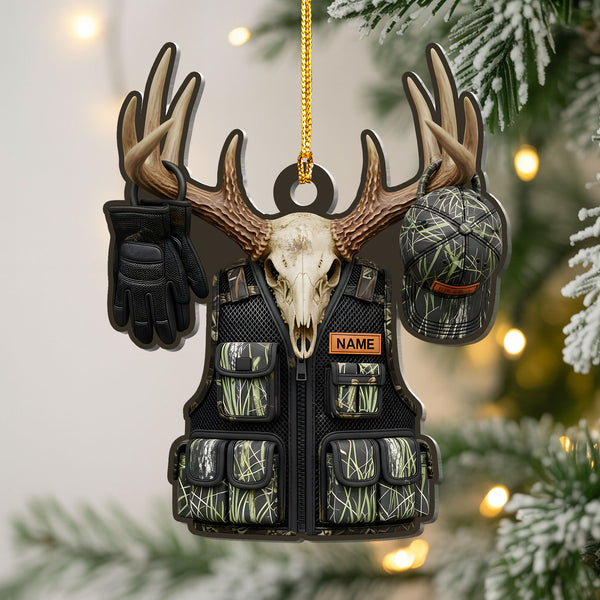 Antler Skull Ornament With Gear - Custom Deer Hunting Christmas Tree Ornament, Stylish Holiday Decoration For Outdoor Theme Decor