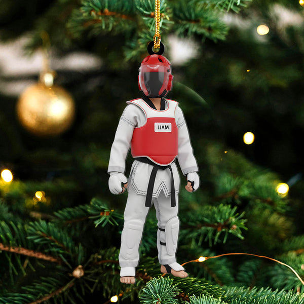 Taekwondo Protective Gear Ornament - Customizable Taekwondo Black Belt Christmas Tree Decoration, Personalized Gift For Martial Students