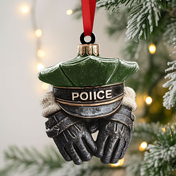 Police Cap And Gloves Christmas Ornaments - Law Enforcement Holiday Tree Decor Gift For Officers