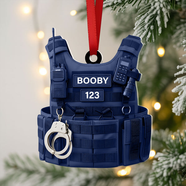 Security Vest Ornament With Gadgets - Custom Tactical Tree Decor Gift For Safety Teams And Collectors