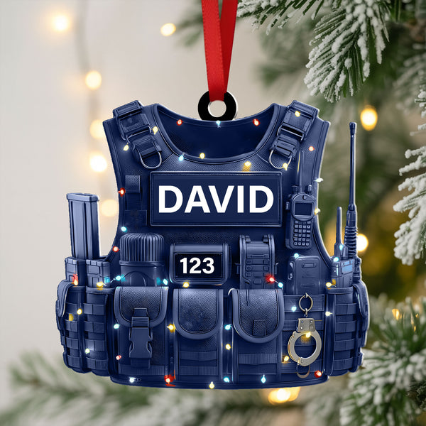 Tactical Vest Ornament With Multicolor Lights - Custom Tree Decor Gift For Law Enforcement Families