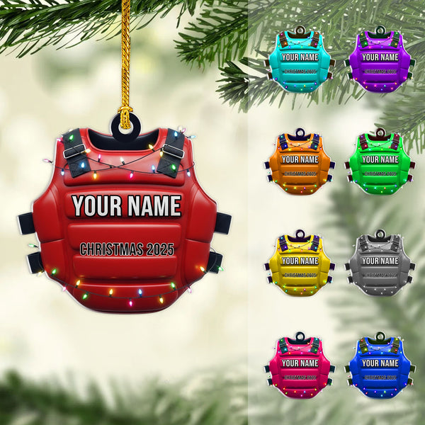 Boxing Christmas Ornament 2025 - Personalized 2d Flat Chest Protector With Name, Custom Acrylic Gift For Fighters And Coaches