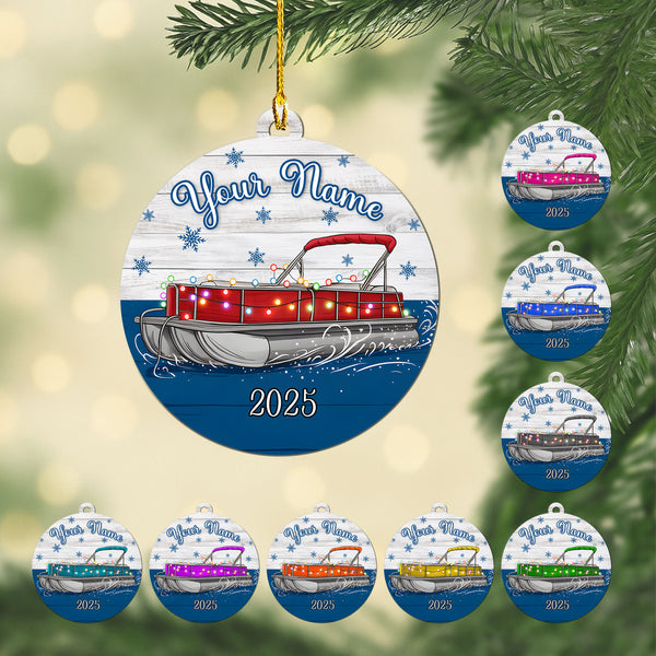 Wooden Pontoon Boat Ornament 2025 - Personalized Engraved Keepsake For Cabin Family, Boating Lovers, Or Captain, Custom Name Holiday Gift