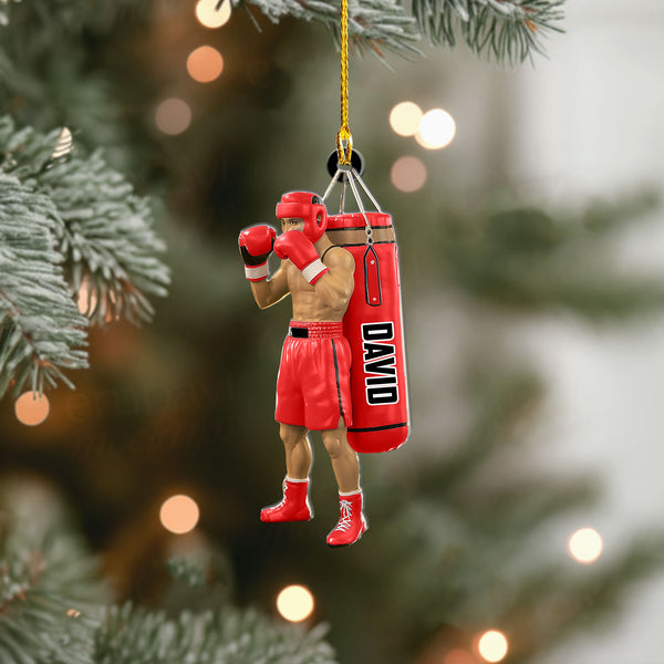 Custom Boxing Christmas Ornament 2025 - Personalized Flat Acrylic Decoration With Name And Color, Gift For Son, Teen Fighter Or Coach