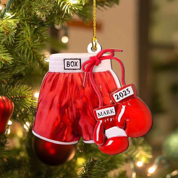 Custom Boxing Christmas Ornament 2025 - Personalized Gloves And Shorts Gift For Boxer Or Coach