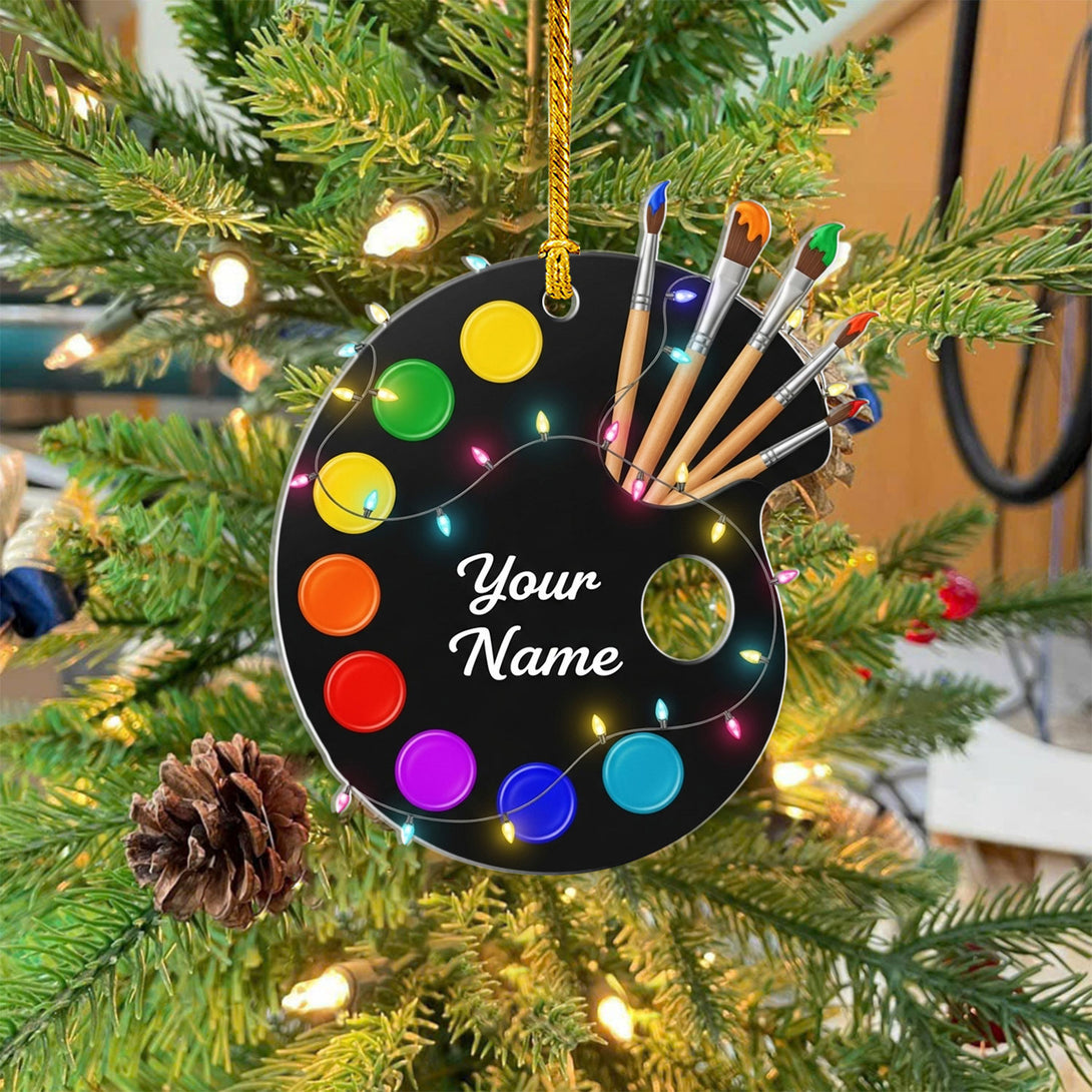 Artist Palette Personalized Christmas Ornament 2025 - Custom Paint Brush Acrylic Decoration, Gift For Artists, Art Teachers, And Students